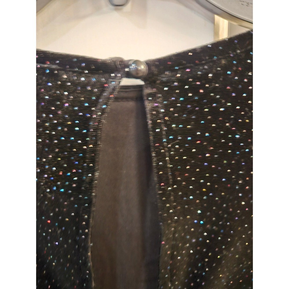 Feminine Nightlife Black Glitter Velvet Open Back Long Sleeve Bodycon Dress - Picture 3 of 5